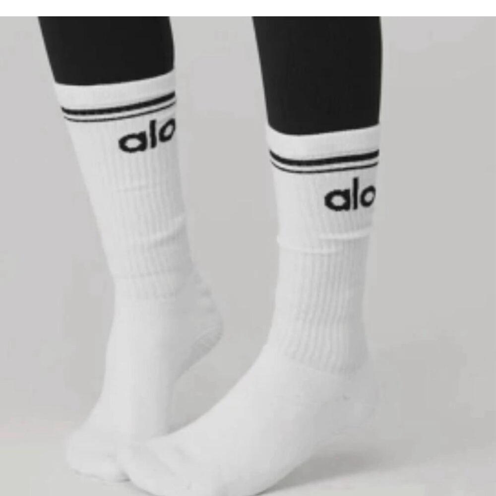 ALO Yoga White Athletic Socks with Black Stripes